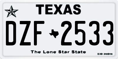 TX license plate DZF2533