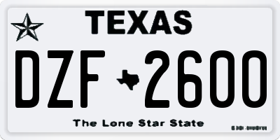 TX license plate DZF2600
