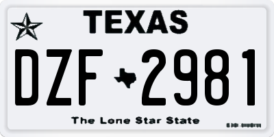 TX license plate DZF2981