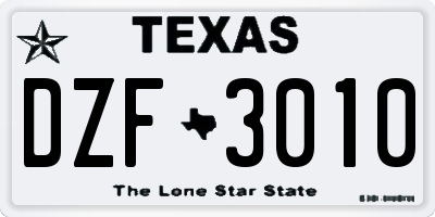 TX license plate DZF3010