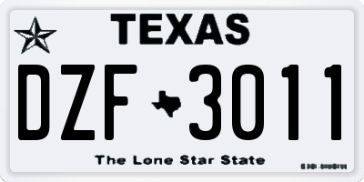 TX license plate DZF3011