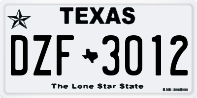 TX license plate DZF3012