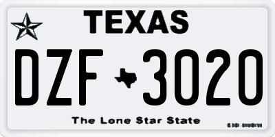 TX license plate DZF3020