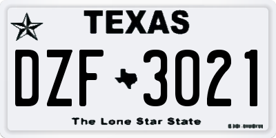 TX license plate DZF3021