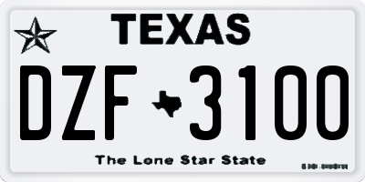 TX license plate DZF3100