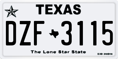 TX license plate DZF3115