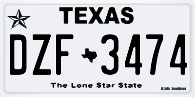 TX license plate DZF3474