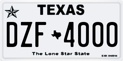 TX license plate DZF4000