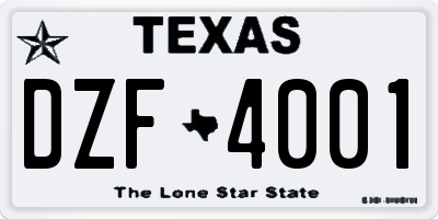 TX license plate DZF4001