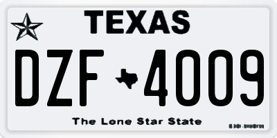 TX license plate DZF4009