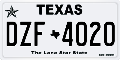 TX license plate DZF4020