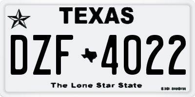 TX license plate DZF4022