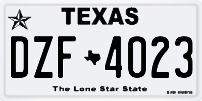 TX license plate DZF4023