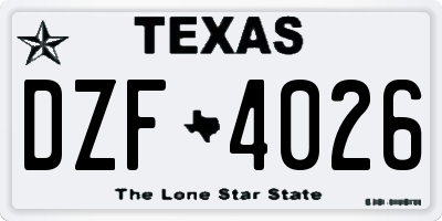 TX license plate DZF4026