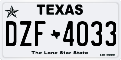 TX license plate DZF4033