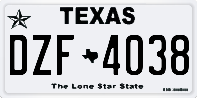 TX license plate DZF4038