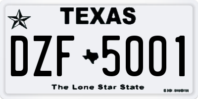 TX license plate DZF5001