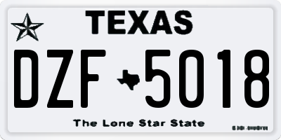 TX license plate DZF5018