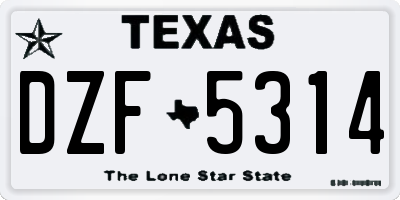 TX license plate DZF5314
