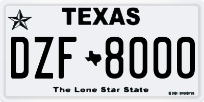 TX license plate DZF8000