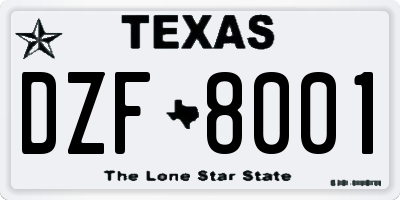 TX license plate DZF8001