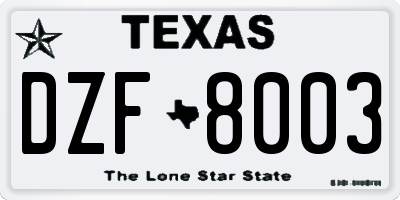 TX license plate DZF8003