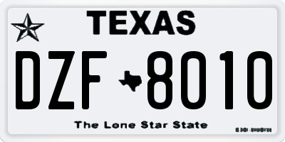 TX license plate DZF8010
