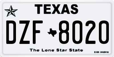 TX license plate DZF8020