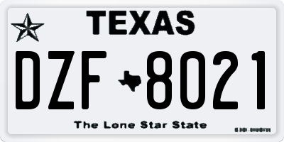 TX license plate DZF8021