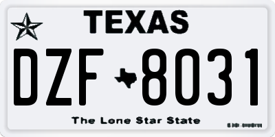 TX license plate DZF8031