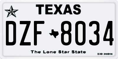 TX license plate DZF8034