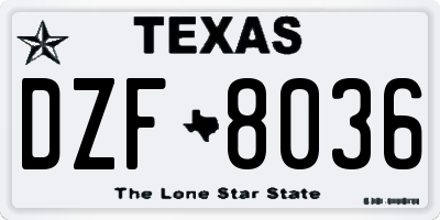TX license plate DZF8036