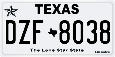 TX license plate DZF8038