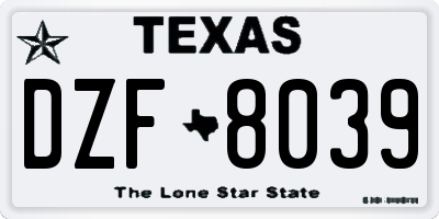 TX license plate DZF8039