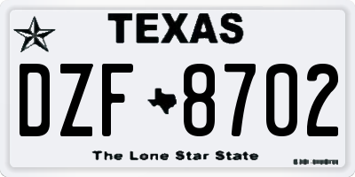 TX license plate DZF8702