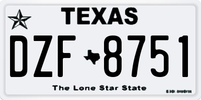 TX license plate DZF8751