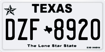 TX license plate DZF8920