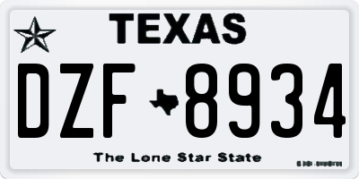 TX license plate DZF8934