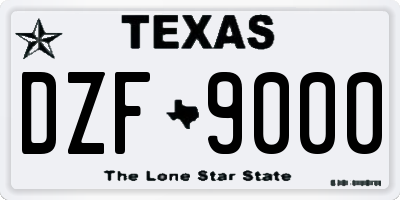 TX license plate DZF9000
