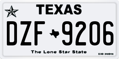 TX license plate DZF9206