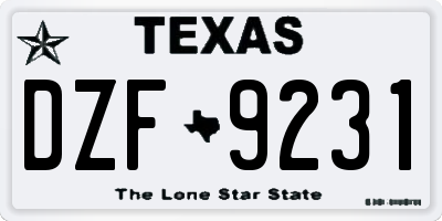 TX license plate DZF9231