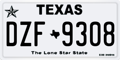 TX license plate DZF9308