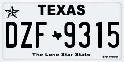 TX license plate DZF9315