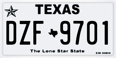 TX license plate DZF9701