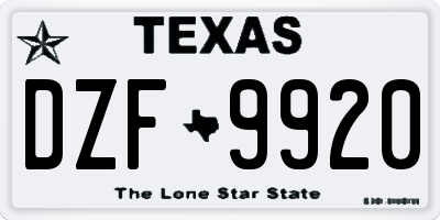 TX license plate DZF9920