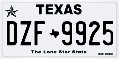 TX license plate DZF9925