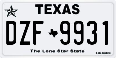 TX license plate DZF9931