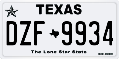 TX license plate DZF9934