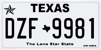 TX license plate DZF9981
