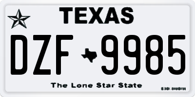 TX license plate DZF9985